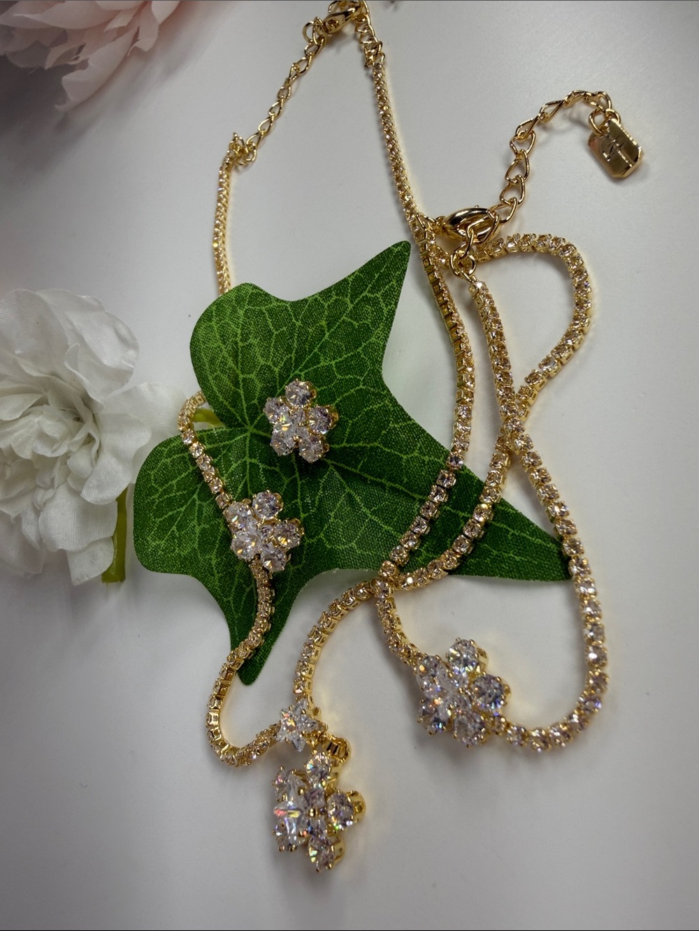 Gold Crystal Flower Jewelry Set - Women Jewelry